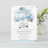 海の青いクジラの歓迎　男の子のベビーシャワーパーティー 招待状 (スタンド正面)