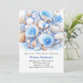 海の青いシェルお洒落ボーイの赤ちゃんシャワーの下で 招待状 (スタンド正面)