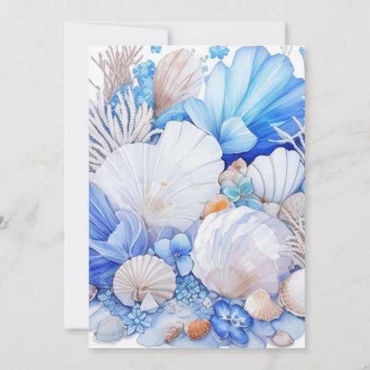 海の青いシェルお洒落ボーイの赤ちゃんシャワーの下で 招待状 (裏面)