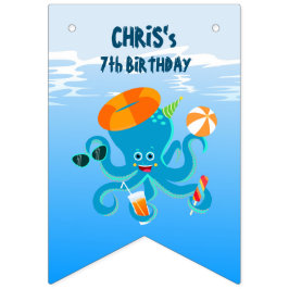 海の青いタコ 男の子の誕生日パーティー バンティングフラッグ