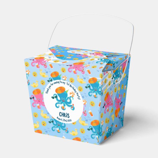 海の青いタコ 男の子の誕生日パーティー フェイバーボックス (正面サイド)