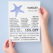 海の青いビーチの星の魚、美容師、美容院 チラシ (手)