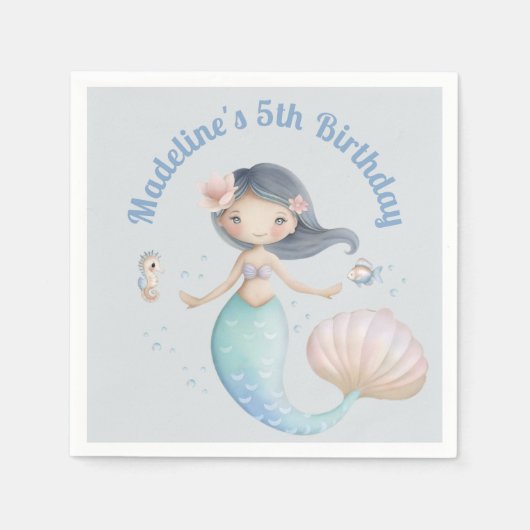 海の青い世界 人魚の誕生日パーティー スタンダードカクテルナプキン (正面)