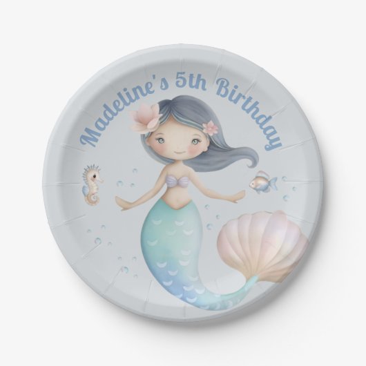 海の青い世界 人魚の誕生日パーティー ペーパープレート (正面)