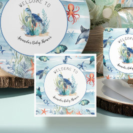 海の青い亀の男の子のシャワーの下で スタンダードランチョンナプキン