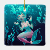 海の青い人魚の水泳 セラミックオーナメント (裏面)