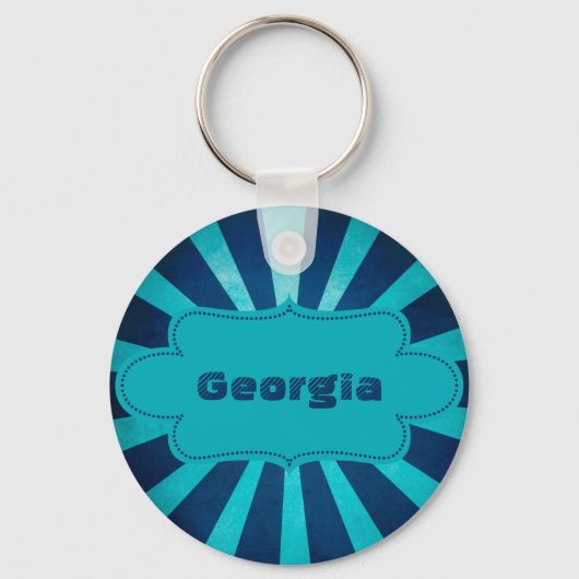 海の青い星のバースト模様（ラベル付き） キーホルダー (正面)