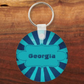 海の青い星のバースト模様（ラベル付き） キーホルダー (正面)