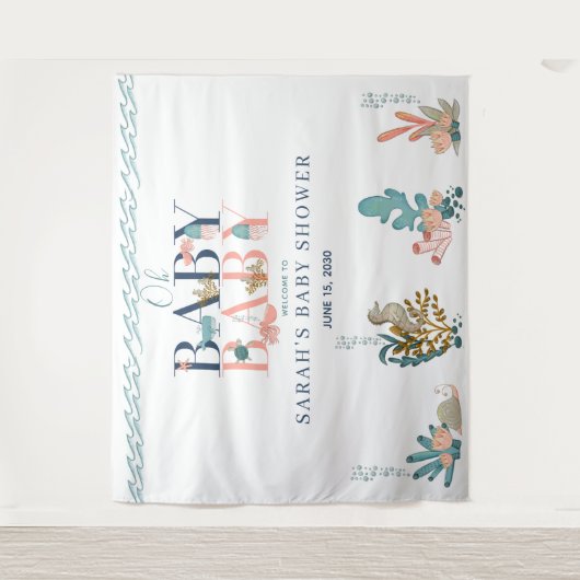 海の青い水の色の下でオベビー赤ちゃんシャワー タペストリー (正面)