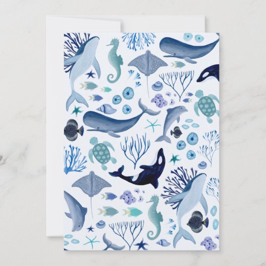 海の青い水の色の下で男の子のための赤ちゃんシャワー 招待状 (裏面)