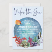 海の青い水の色の下で男の子のシャワー 招待状 (正面)