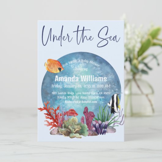 海の青い水の色の下で男の子のシャワー 招待状 (スタンド正面)