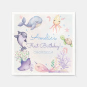 海の青い海の生命の誕生日パーティーの下 スタンダードカクテルナプキン (正面)