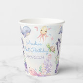 海の青い海の生命の誕生日パーティーの下 紙コップ (裏面)