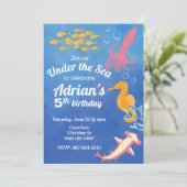 海の青い海の誕生日の招待の下 招待状 (スタンド正面)