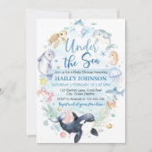 海の青い海動物の下で赤ちゃんシャワー 招待状 (正面)