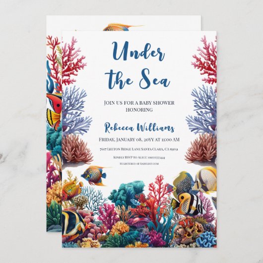 海の青い男の子の航海の赤ん坊のシャワーの下で 招待状 (正面/裏面)