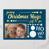 海の青い白いクリスマスハグだけで写真 箔シーズンカード (正面)