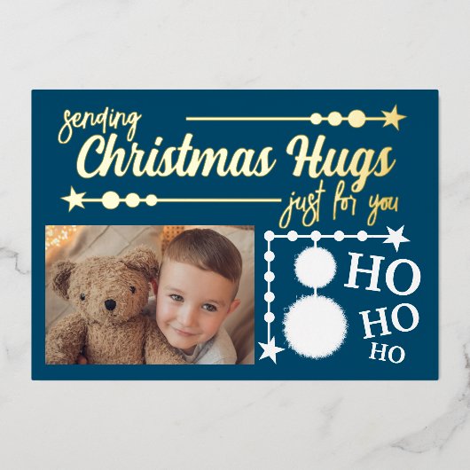 海の青い白いクリスマスハグだけで写真 箔シーズンカード (正面)