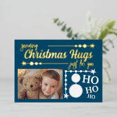 海の青い白いクリスマスハグだけで写真 箔シーズンカード (立ち正面)