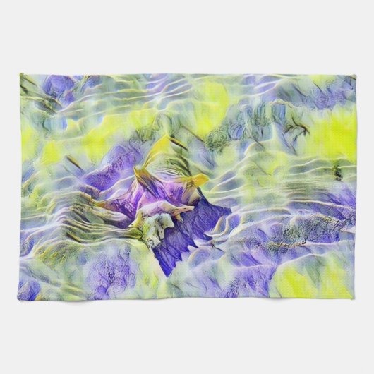 海の青い紫の水色の海絵画のセル キッチンタオル (横)