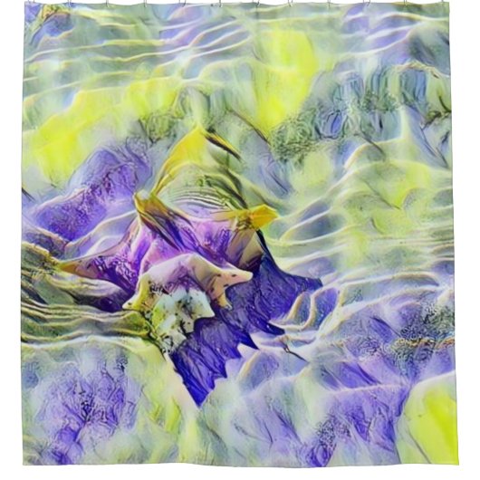 海の青い紫の水色の海絵画のセル シャワーカーテン (正面)