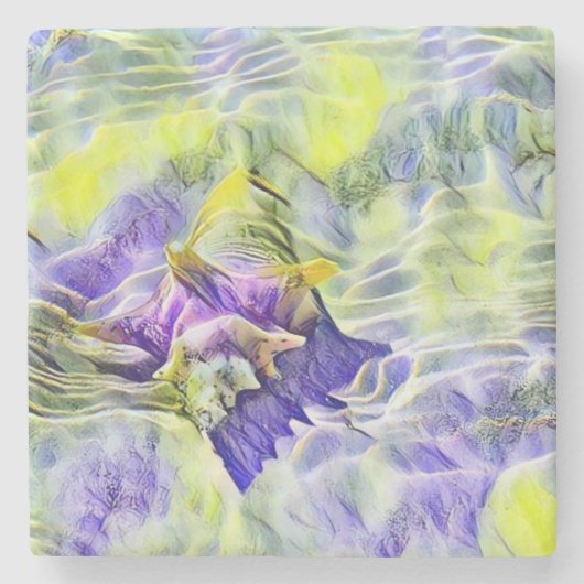 海の青い紫の水色の海絵画のセル ストーンコースター (正面)