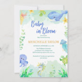 海の青い緑の赤ちゃんシャワーの下で 招待状 (正面)