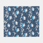 海の青い船の航海パターンII フリースブランケット (正面(横))