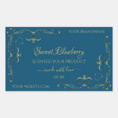 海の青い製品ラベル飾の金ゴールドコーナー 長方形シール (正面)