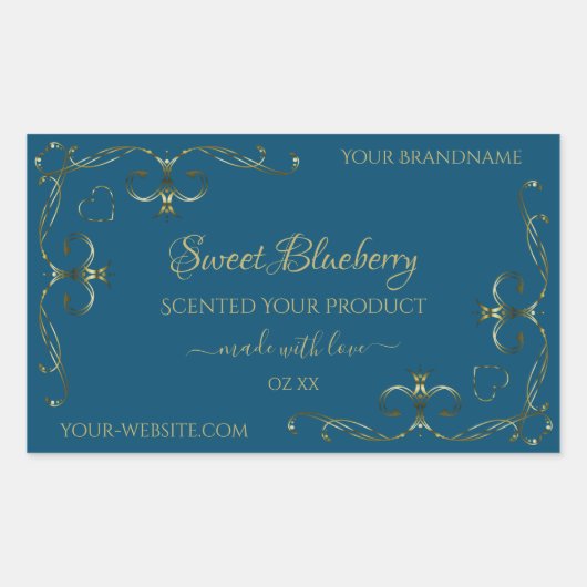 海の青い製品ラベル飾の金ゴールドコーナー 長方形シール (正面)