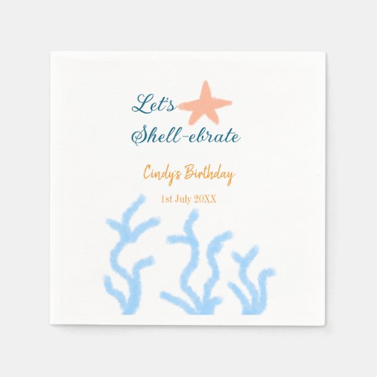 海の青い誕生日の下で貝打ちしよう スタンダードカクテルナプキン (正面)