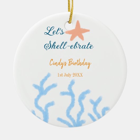 海の青い誕生日の下で貝打ちしよう セラミックオーナメント (正面)