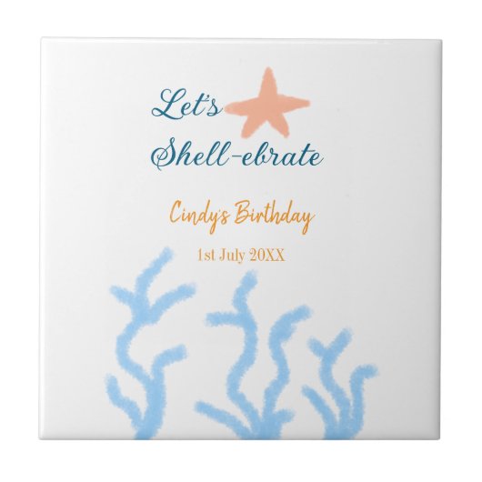 海の青い誕生日の下で貝打ちしよう タイル (正面)
