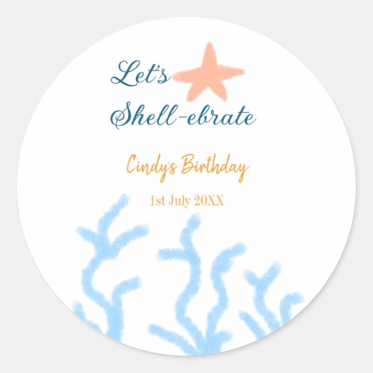 海の青い誕生日の下で貝打ちしよう ラウンドシール (正面)