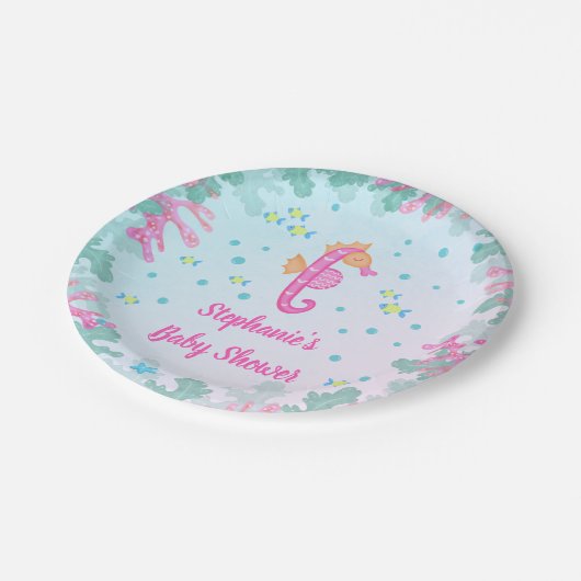 海の青い赤ちゃんシャワーの下の乗馬 ペーパープレート (アングル)