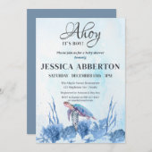 海の青い赤ちゃんシャワーの下の男の子だ 招待状 (正面/裏面)