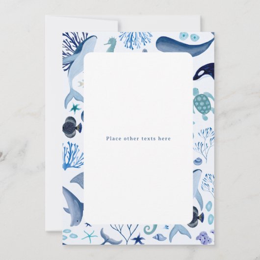 海の青い赤ちゃんシャワーの下の男の子だ 招待状 (裏面)