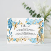海の青い金ゴールドの夏の結婚式の詳細の下 招待状 (スタンド正面)