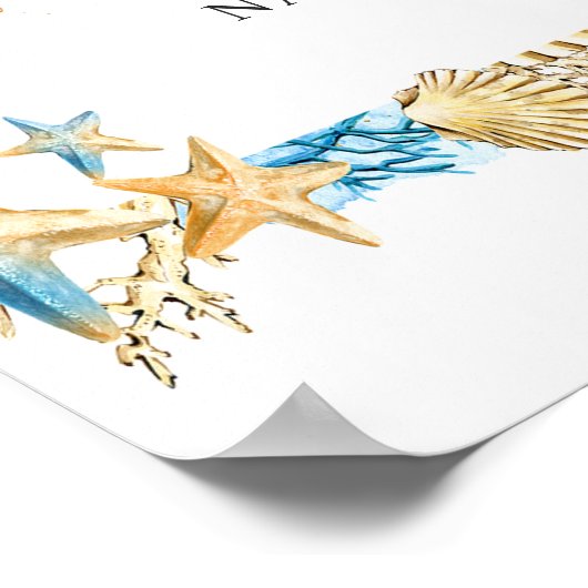 海の青い金ゴールドの結婚歓迎サインの下で ポスター (角)