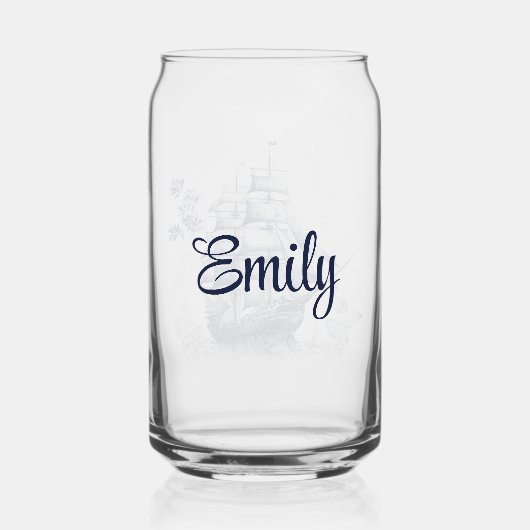 海の青と白のデルフトスタイル帆船 ガラス缶 (裏面)