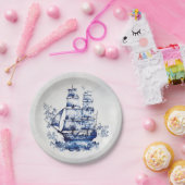 海の青と白のデルフトスタイル帆船 ペーパープレート (パーティー)