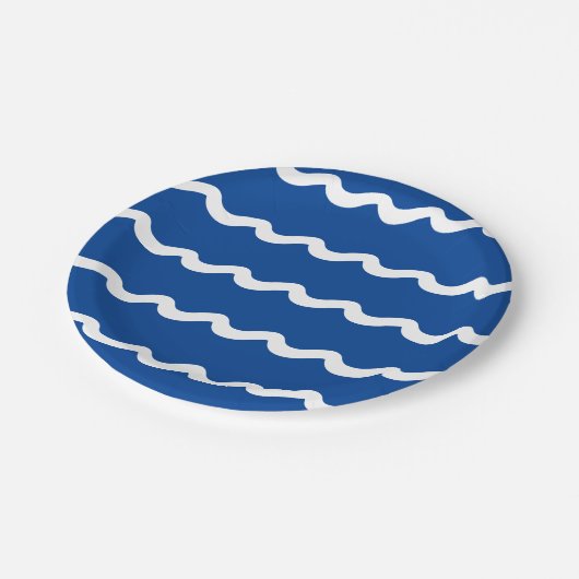 海の青と白の波のパタ航海のーン ペーパープレート (アングル)