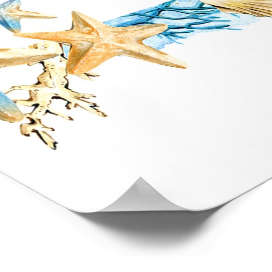 海の青と金ゴールドの下で赤ちゃんシャワー歓迎のサイン ポスター (角)