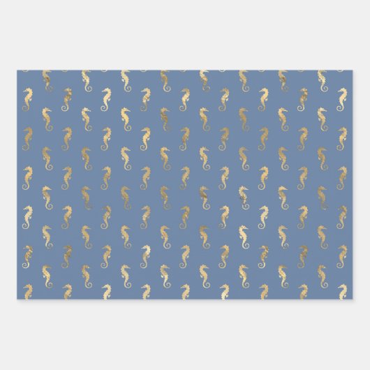 海の青と金ゴールドの乗馬のトライデントマーメイドはかりで測 ラッピングペーパーシート (正面2)