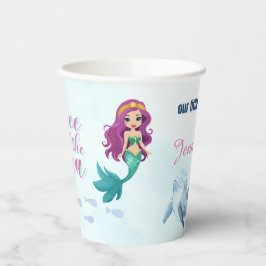 海の青の人魚の女の子に3つ誕生日 紙コップ