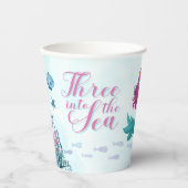 海の青の人魚の女の子に3つ誕生日 紙コップ (正面)