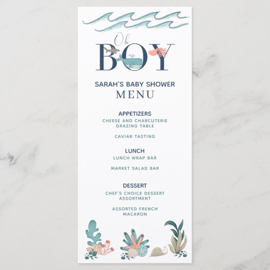 海の青の水色の下Ohボーイシャワーメニュー メニュー (正面)