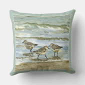 海の青緑のシギのビーチの鳥の水彩画 クッション (裏面)