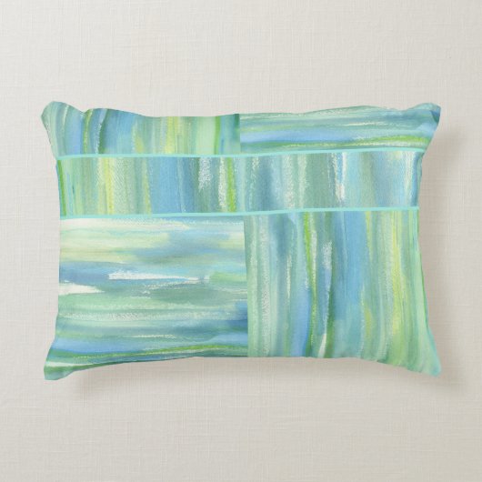 海の青緑の水彩画の抽象芸術 アクセントクッション (正面)